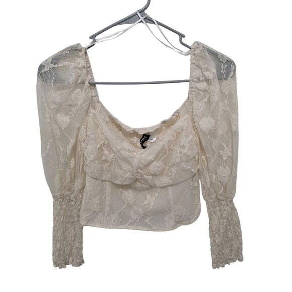 H&M Divided Lace Puff Sleeve Cropped Blouse S - Picture 1 of 4